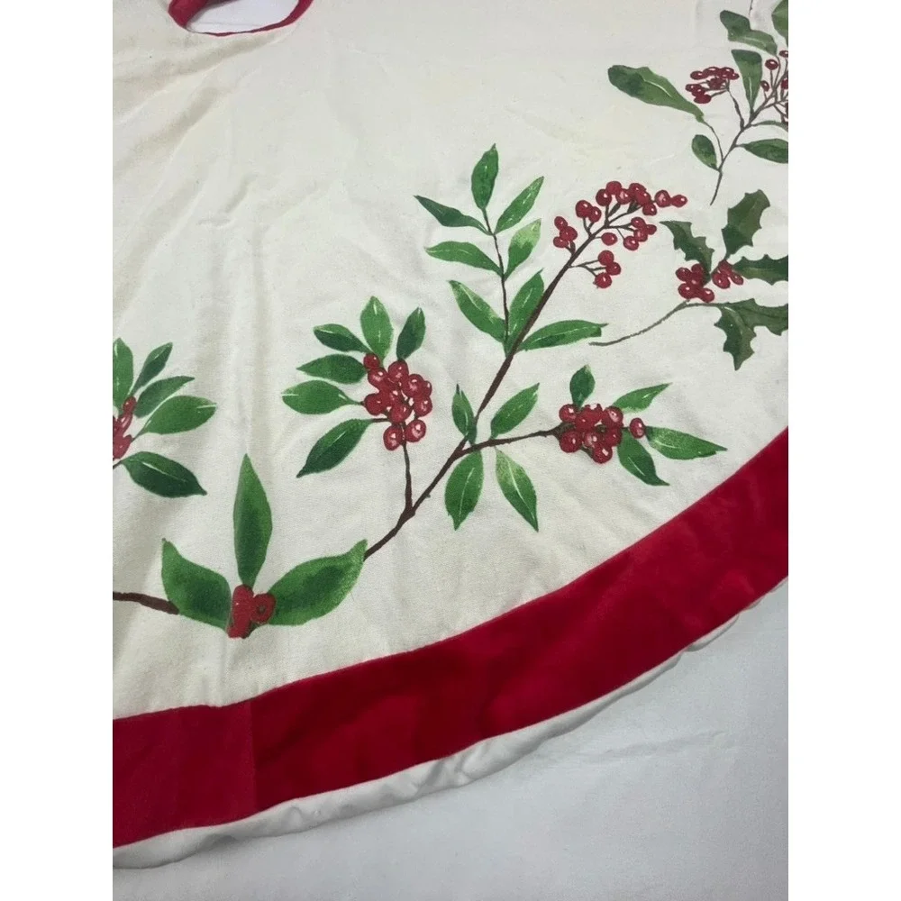 LAUREN RALPH LAUREN CHRISTMAS TREE SKIRT HOLLY BERRY RED TRIM 48